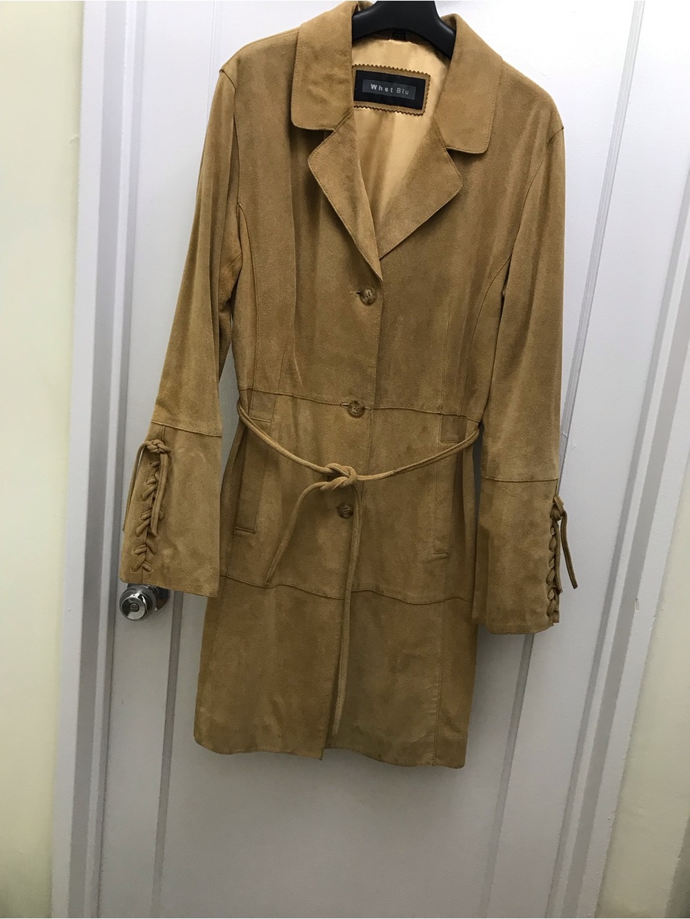 Wheat Suede Belted Trench Coat